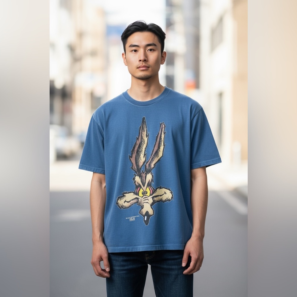 Wiley Coyote vintage Looney Tunes Men's blue xl crew neck T-Shirt By Freeze 1995